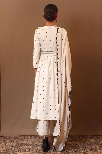White printed cotton kurta set