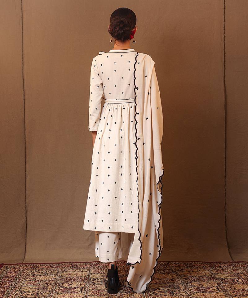 White printed cotton kurta set