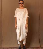 White printed cotton long kurta