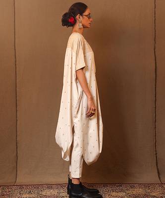 White printed cotton long kurta 2