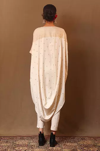 White printed cotton long kurta