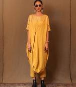 Yellow printed cotton long kurta