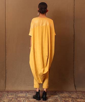 Yellow printed cotton long kurta 3
