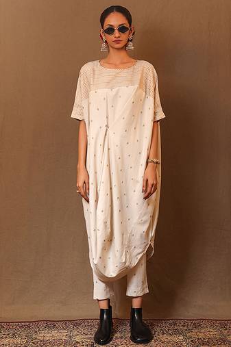 White printed cotton kurta set