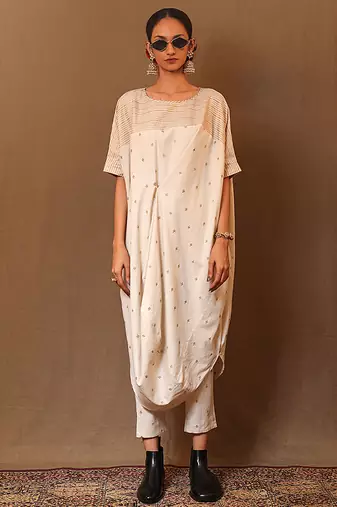 White printed cotton kurta set