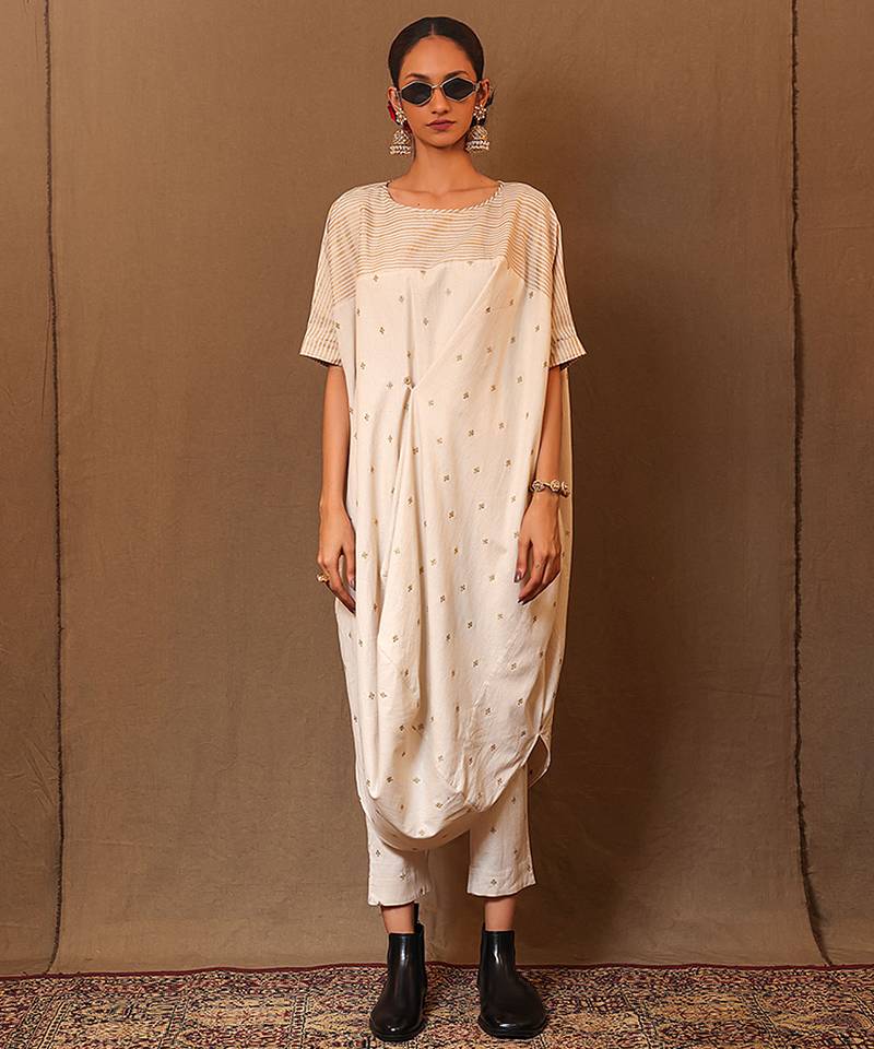 White printed cotton kurta set