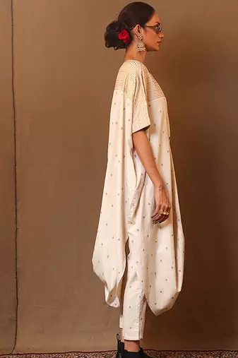 White printed cotton kurta set