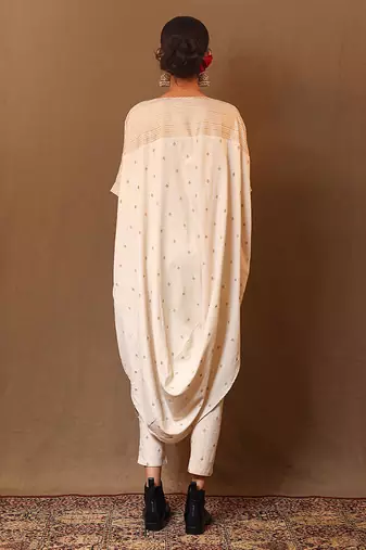 White printed cotton kurta set