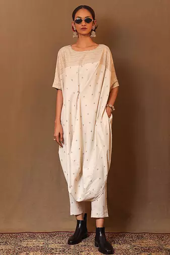 White printed cotton kurta set