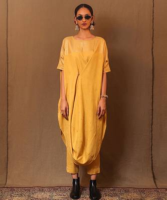 Yellow printed cotton kurta set 1
