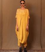 Yellow printed cotton kurta set