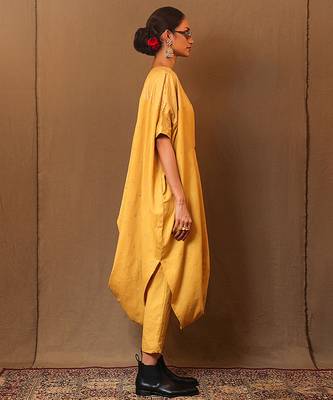 Yellow printed cotton kurta set 2