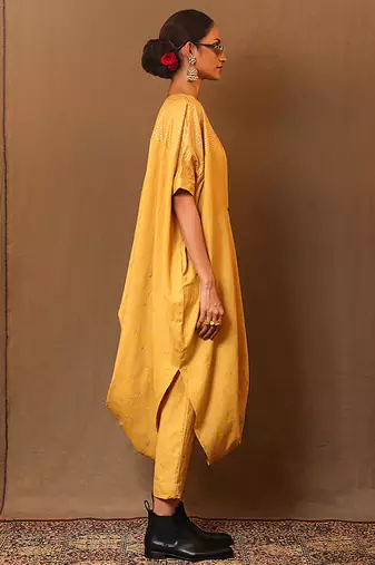 Yellow printed cotton kurta set
