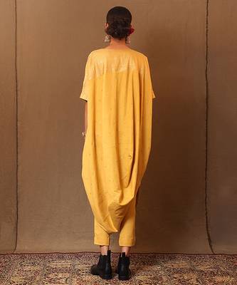 Yellow printed cotton kurta set 3