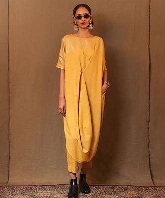 Yellow printed cotton kurta set 4