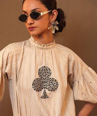 White printed cotton long kurta 1