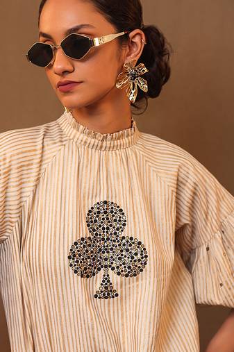 White printed cotton long kurta