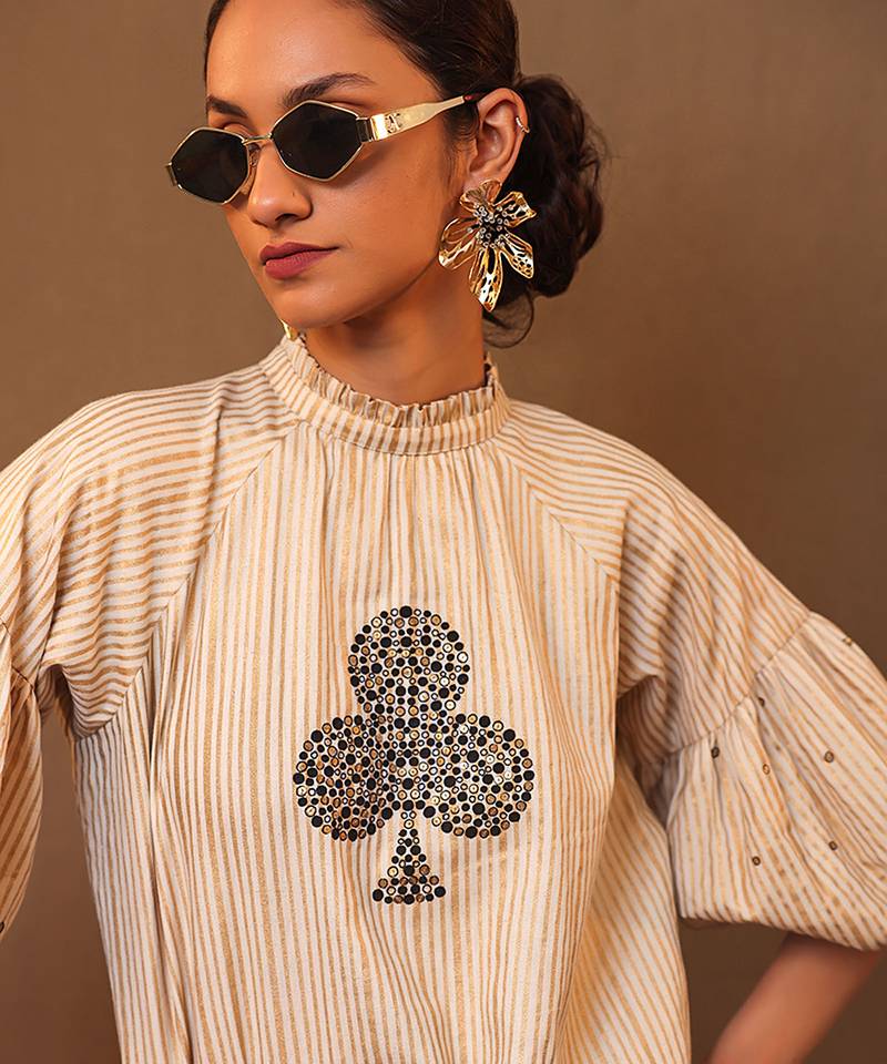 White printed cotton long kurta