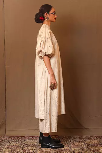 White printed cotton long kurta