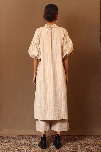 White printed cotton long kurta