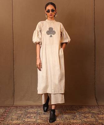 White printed cotton long kurta 4