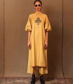 Yellow printed cotton long kurta
