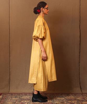 Yellow printed cotton long kurta 2