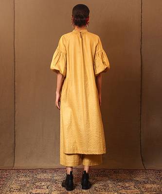 Yellow printed cotton long kurta 4