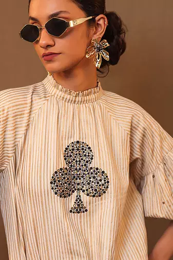 White printed cotton kurta set