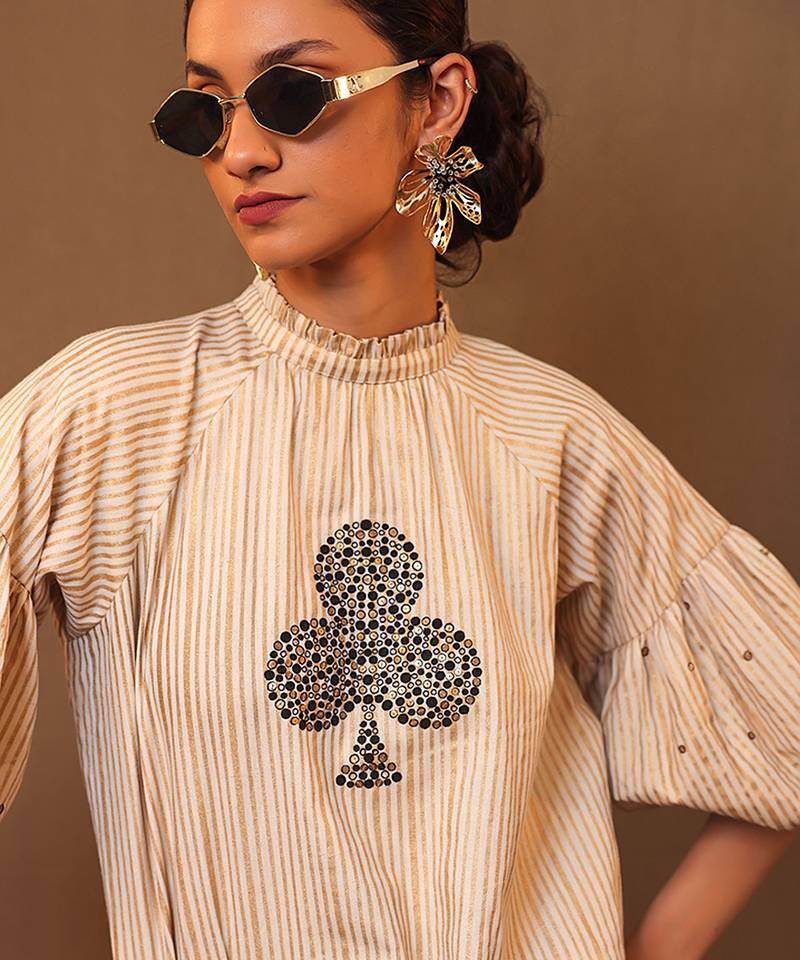 White printed cotton kurta set