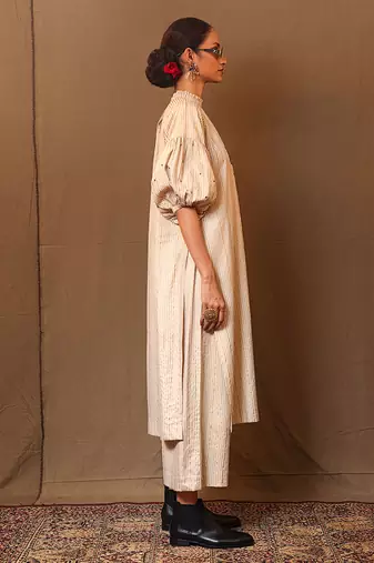 White printed cotton kurta set