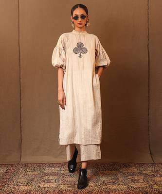 White printed cotton kurta set 4