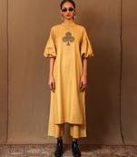Yellow printed cotton kurta set