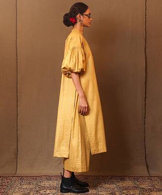 Yellow printed cotton kurta set 2