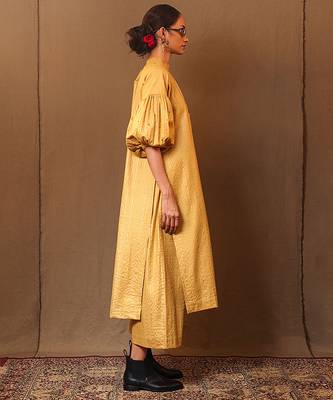 Yellow printed cotton kurta set 3