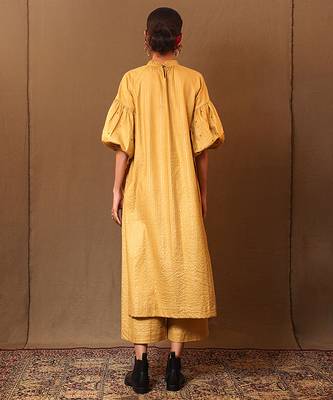 Yellow printed cotton kurta set 4
