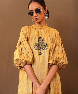 Yellow printed cotton kurta set 5