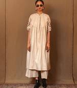 White printed cotton long kurta
