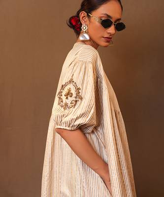 White printed cotton long kurta 2