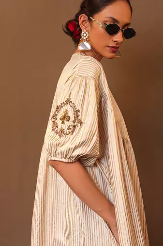 White printed cotton long kurta