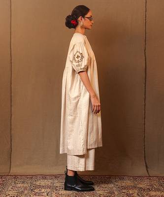 White printed cotton long kurta 3