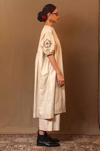 White printed cotton long kurta