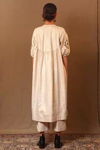 White printed cotton long kurta