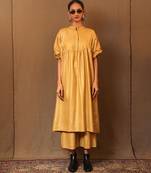 Yellow printed cotton long kurta