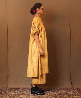 Yellow printed cotton long kurta 2