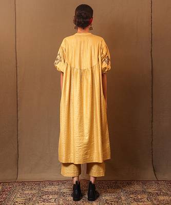 Yellow printed cotton long kurta 3