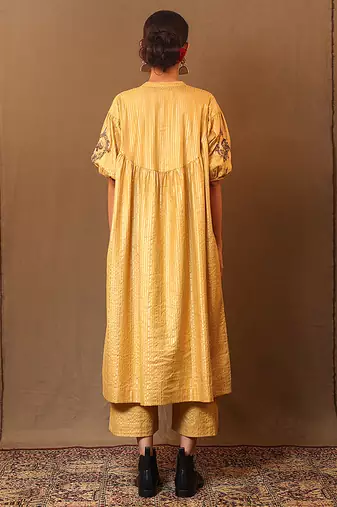 Yellow printed cotton long kurta