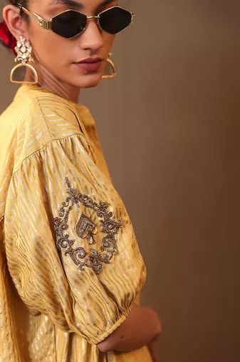 Yellow printed cotton long kurta