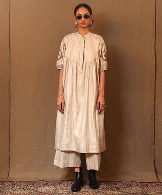 White printed cotton kurta set 1