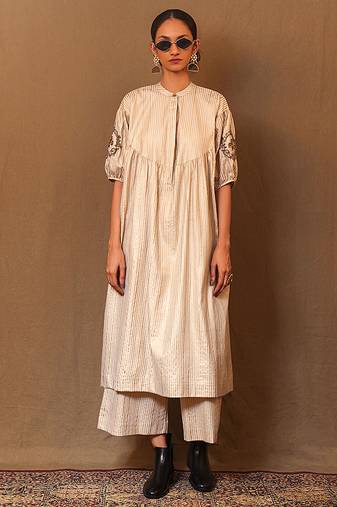 White printed cotton kurta set
